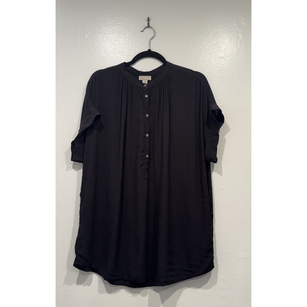 POINT SUR J Crew Black Button Relaxed Fit Drapey Popover Shirt Size TM Tall Med